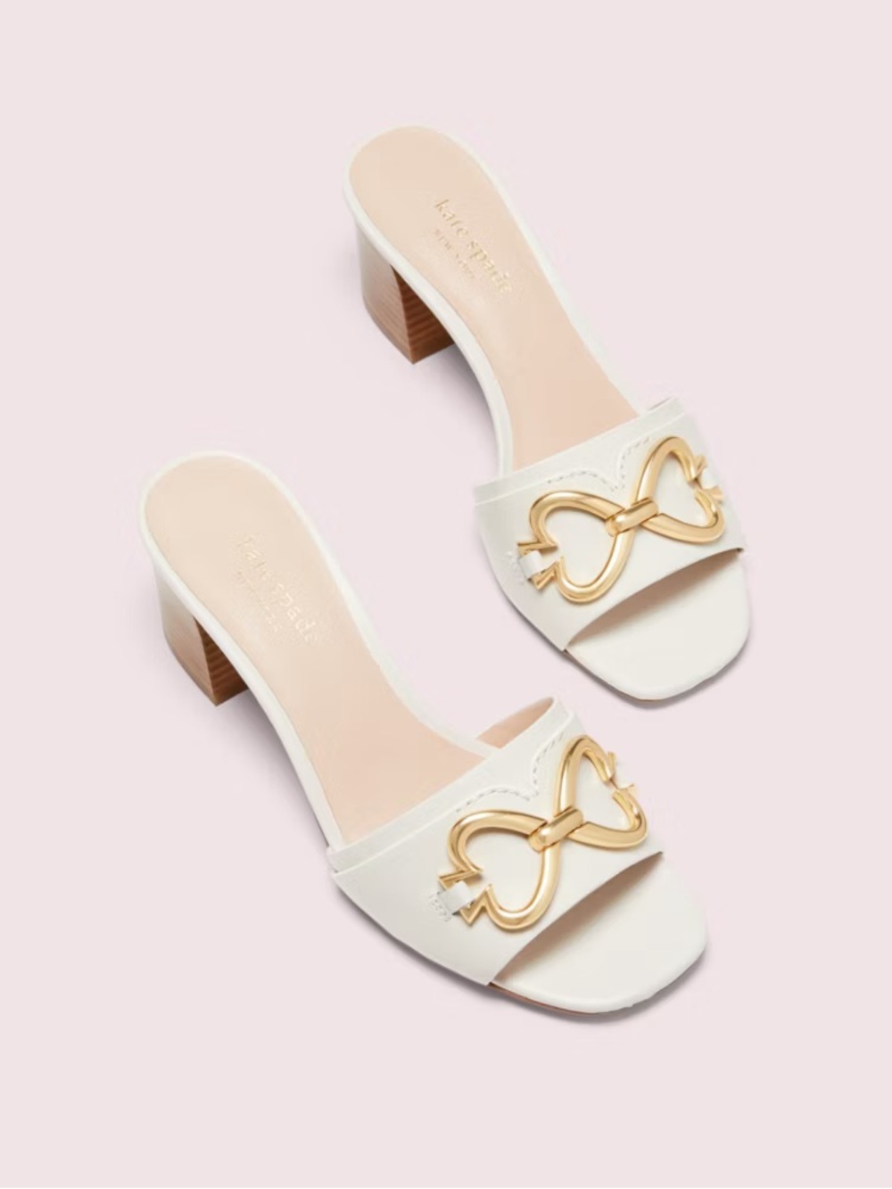 Kate Spade Elouise Ivory Leather Block Heel Slide Sandals Size 7.5